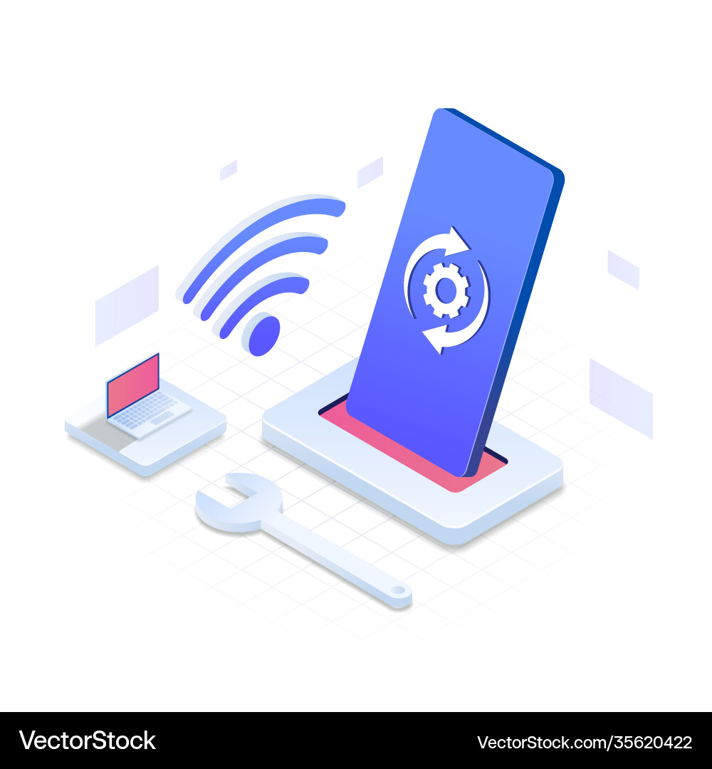Operating system update progress isometric Operating system update progress isometric vector image
