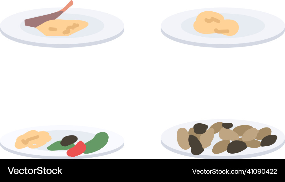Plates with food flat color object set Plates with food flat color object set vector image