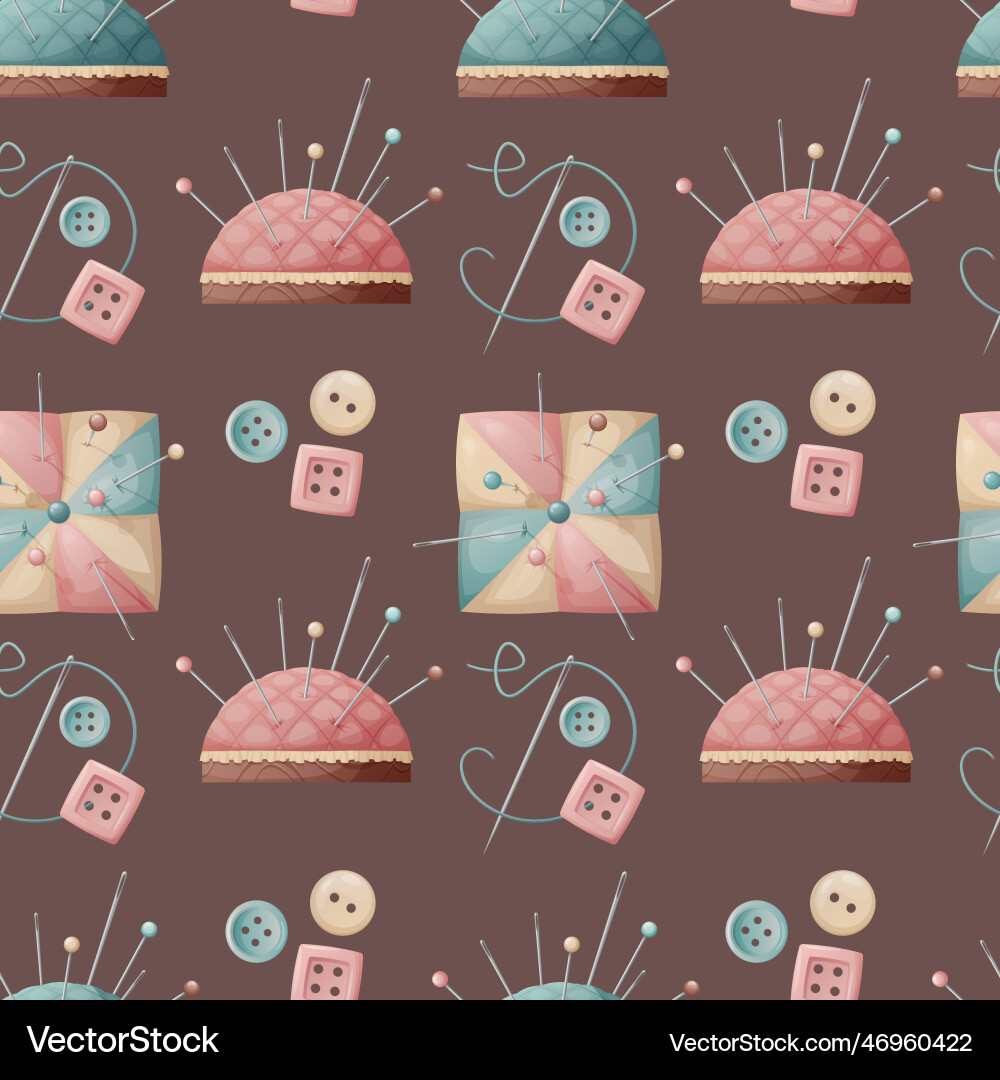 Seamless pattern with a pin cushion and buttons Seamless pattern with a pin cushion and buttons vector image