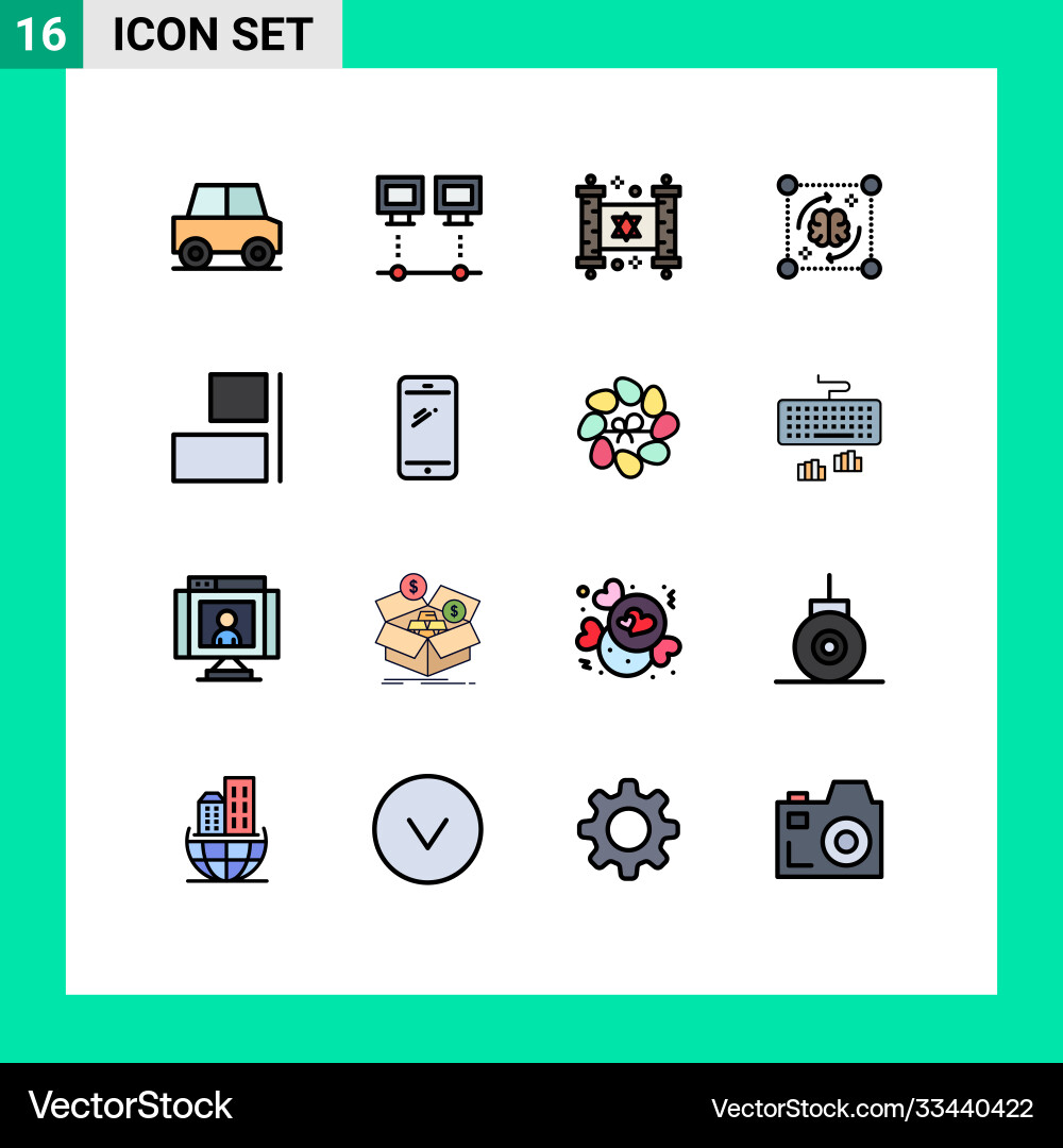 Set 16 flat color filled lines on grid vector image