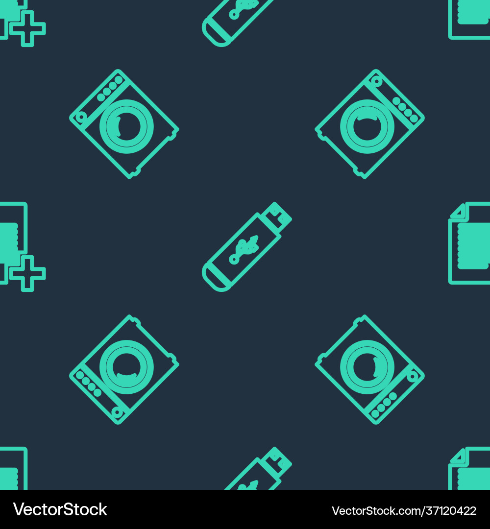 Set line usb flash drive washer and add new file Set line usb flash drive washer and add new file vector image