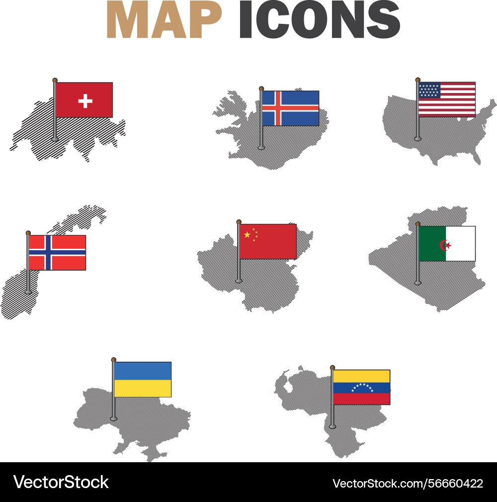 Set of maps with flags Vector Image