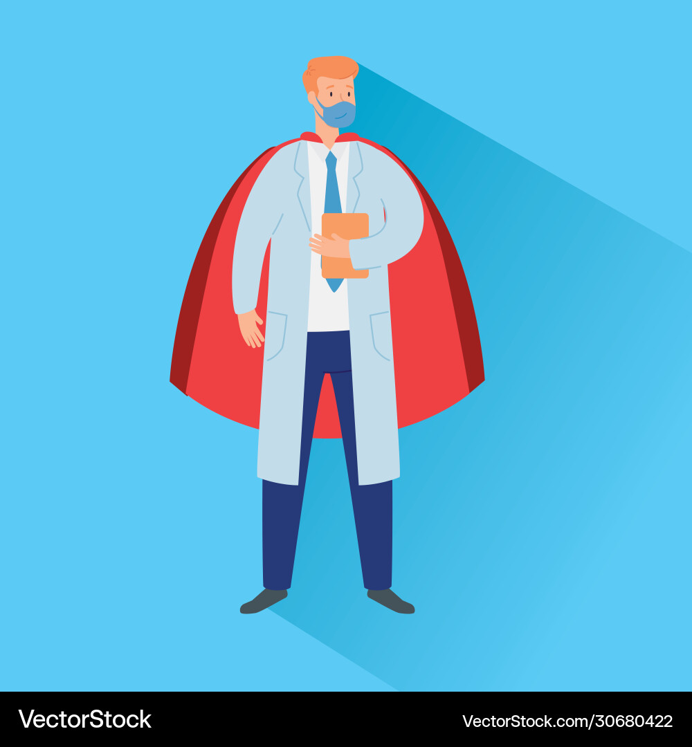 Super doctor male with face mask and hero cloak Super doctor male with face mask and hero cloak vector image