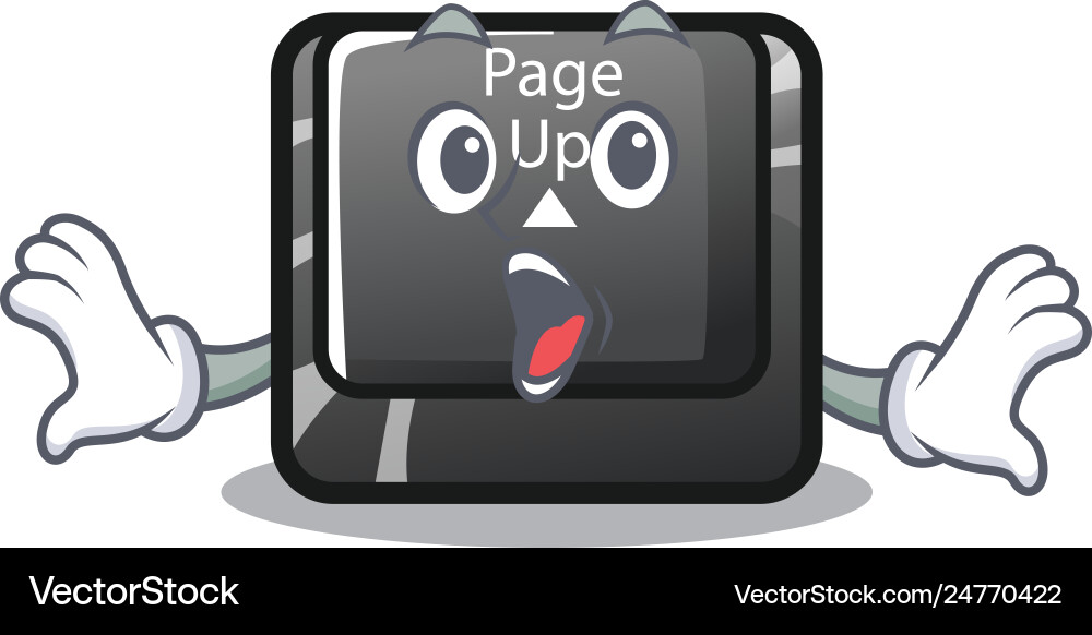 Surprised button page up on computer cartoon Surprised button page up on computer cartoon Vector Image