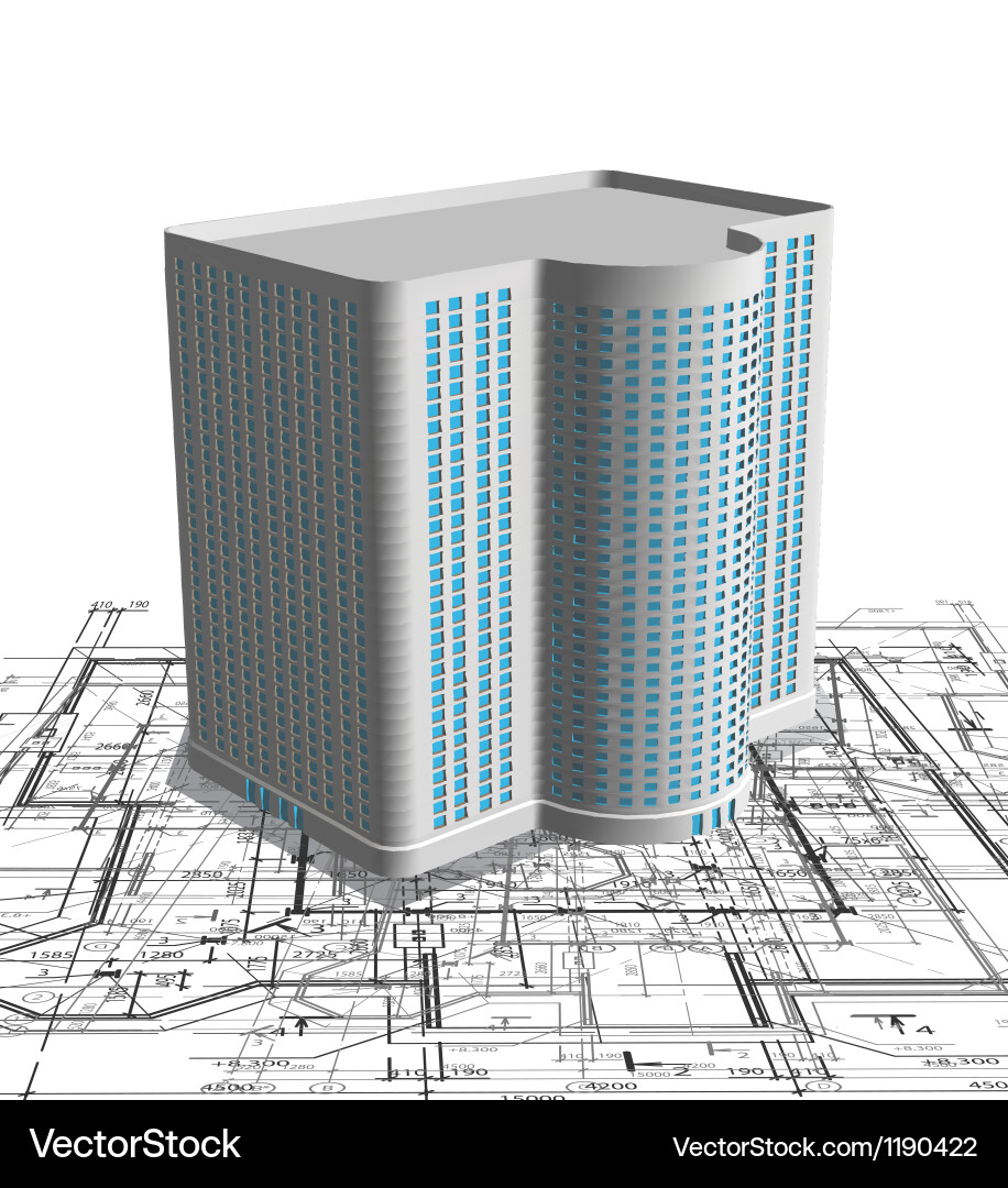 White Building Blueprint Render vector image