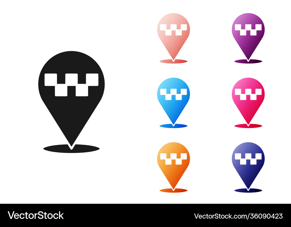 Black map pointer with taxi icon isolated on white Black map pointer with taxi icon isolated on white vector image