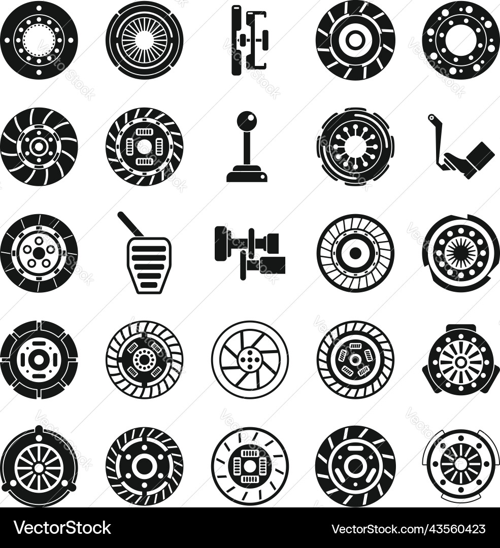 Clutch icons set simple machine engine vector image