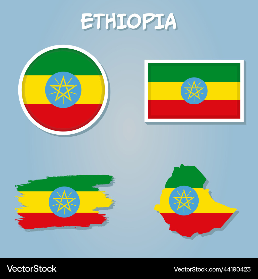 Colorful flag map pointer and of ethiopia Vector Image