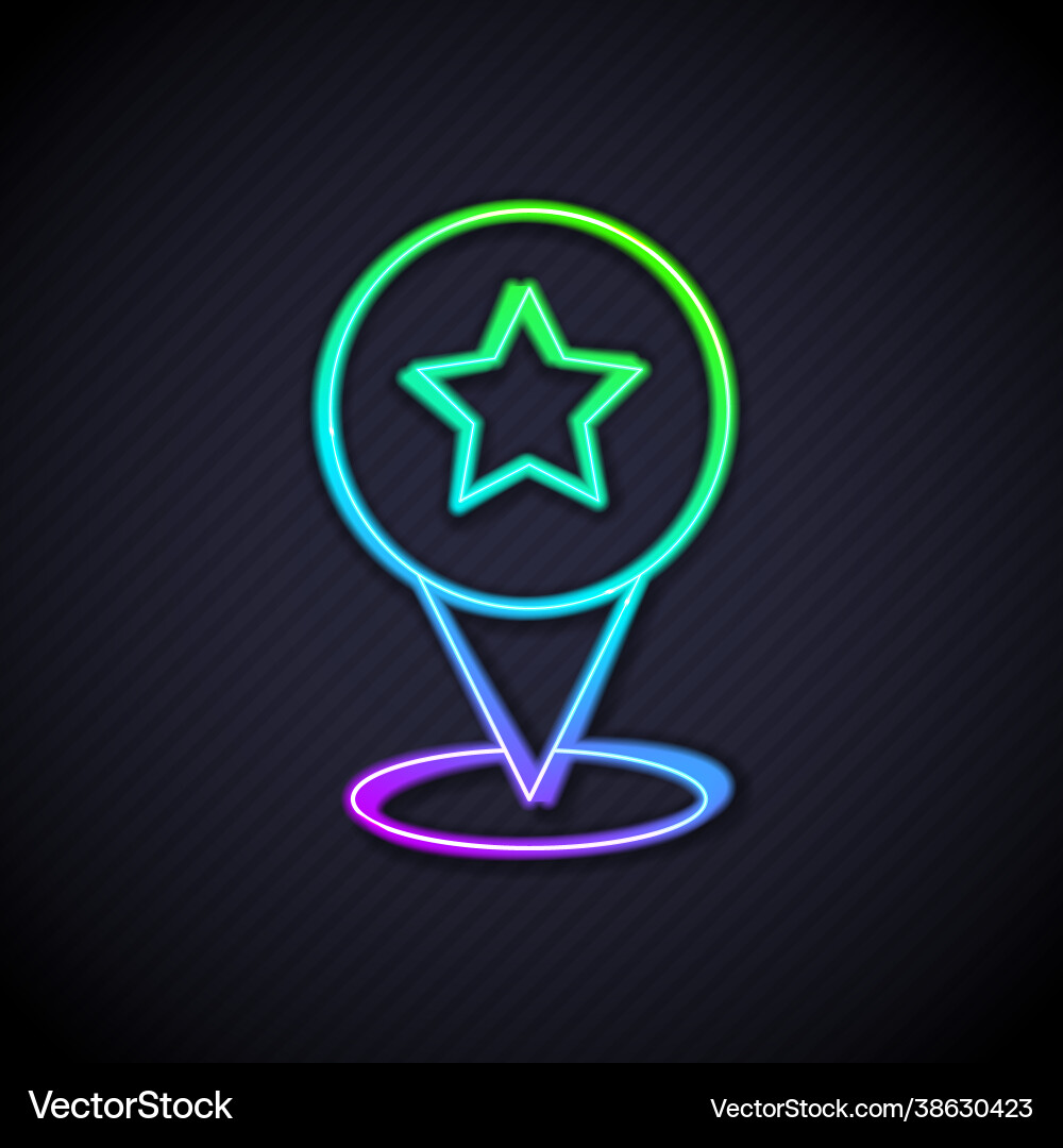 Glowing neon line map pointer with star icon vector image