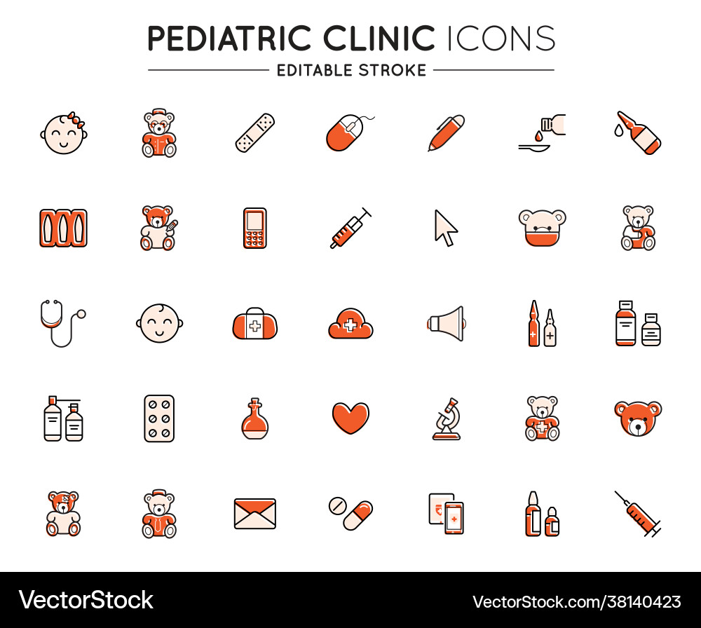 Outline colorful icons set pediatric hospital vector image