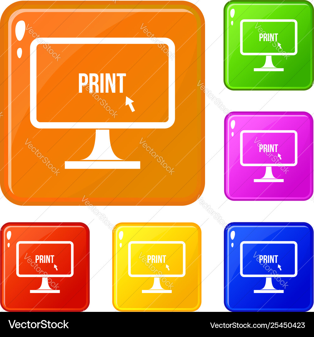 Print word on a computer monitor icons set Print word on a computer monitor icons set vector image