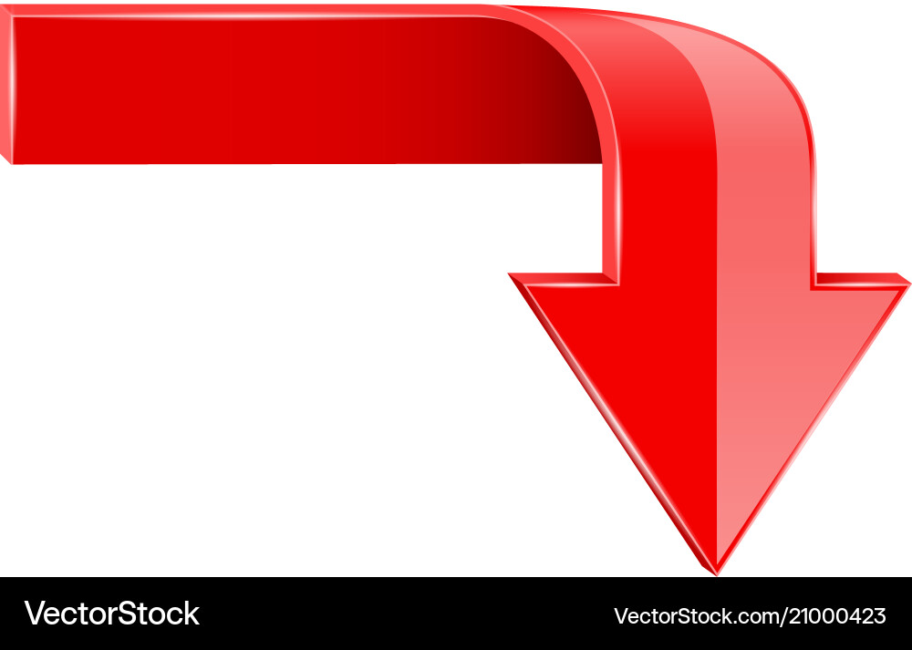 Red bent arrow down 3d symbol vector image