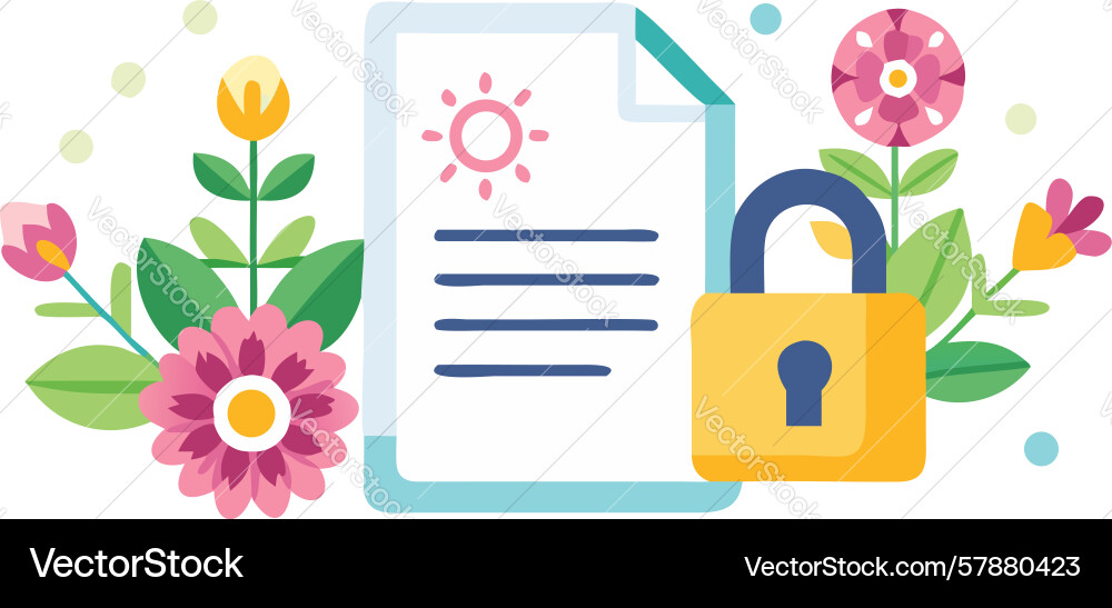 Secure document with floral elements and padlock Vector Image