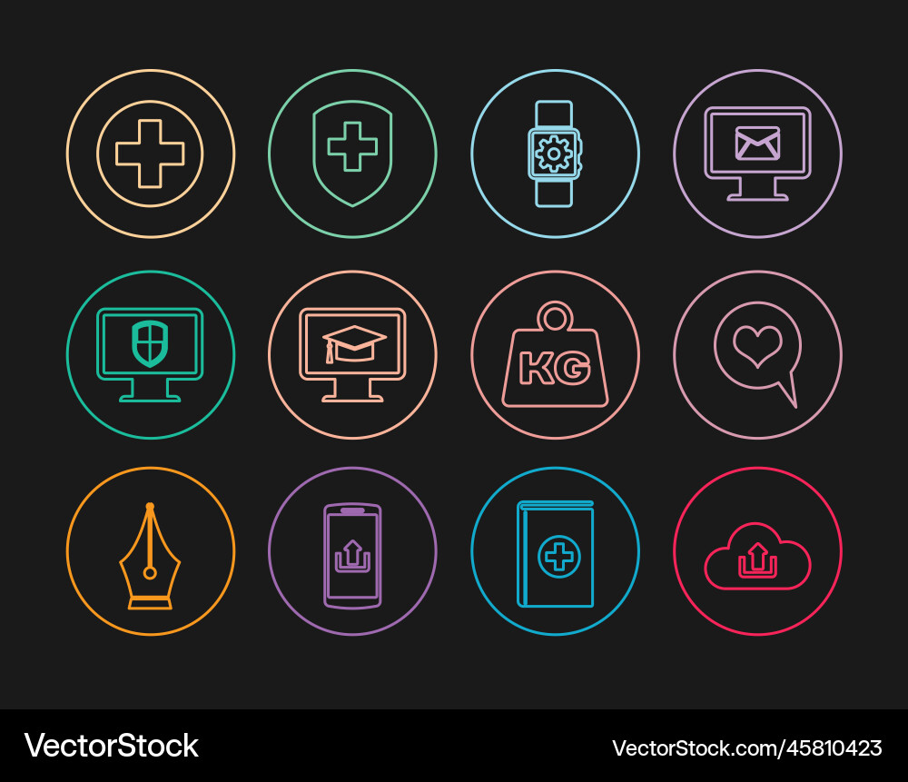 Set line cloud upload heart in speech bubble Set line cloud upload heart in speech bubble vector image