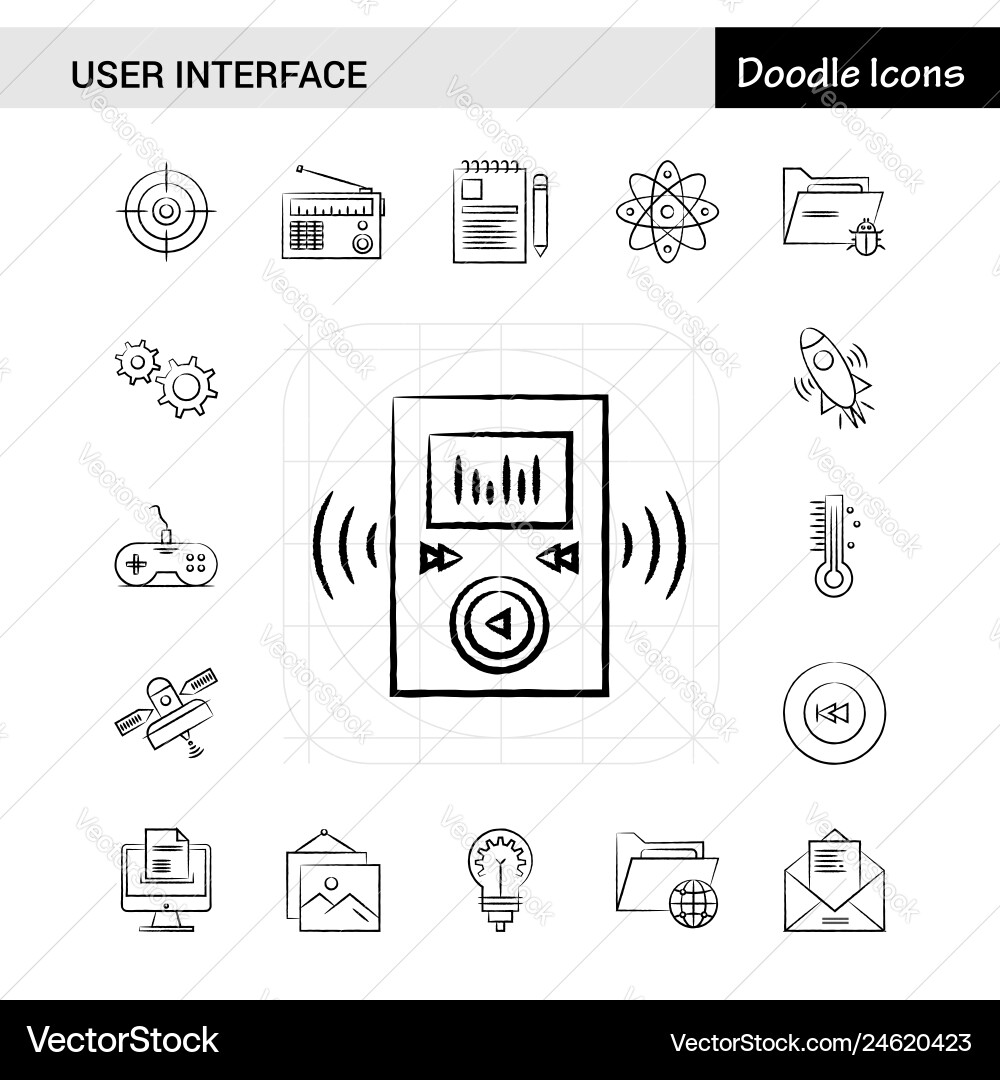 Set of 17 user interface hand-drawn icon Set of 17 user interface hand-drawn icon vector image