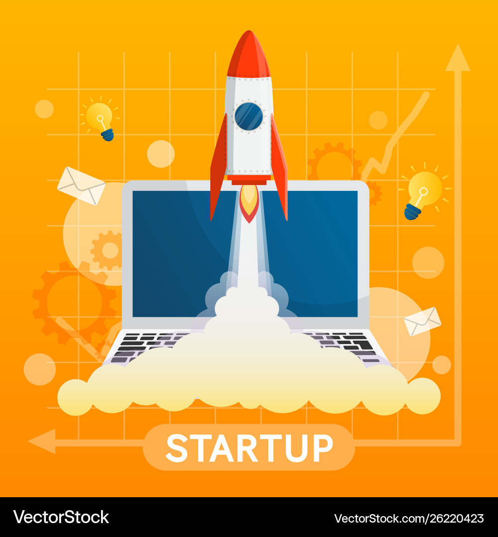 Startup concept with element on yellow background Startup concept with element on yellow background vector image
