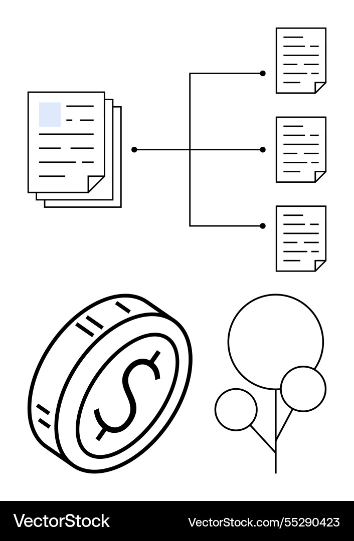 Workflow management diagram with documents coin Vector Image