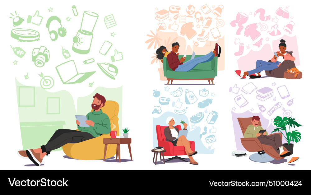 Characters browse websites compare prices Characters browse websites compare prices Vector Image