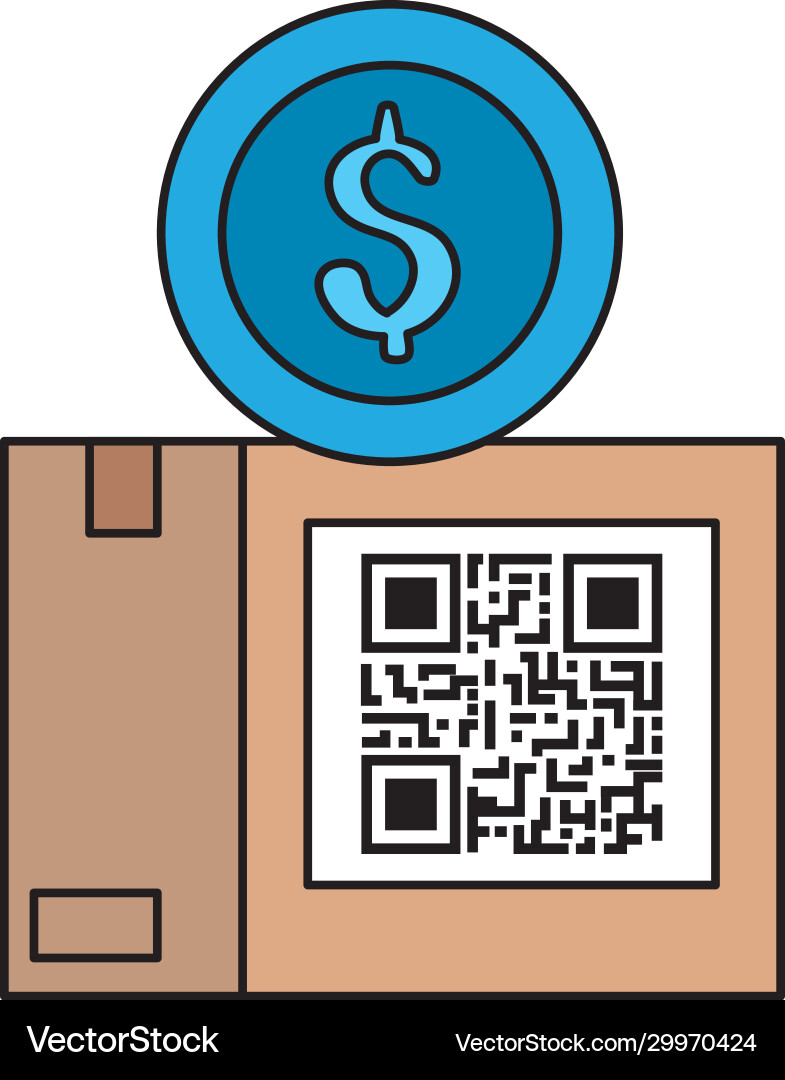 Code qr in box with coin isolated icon vector image
