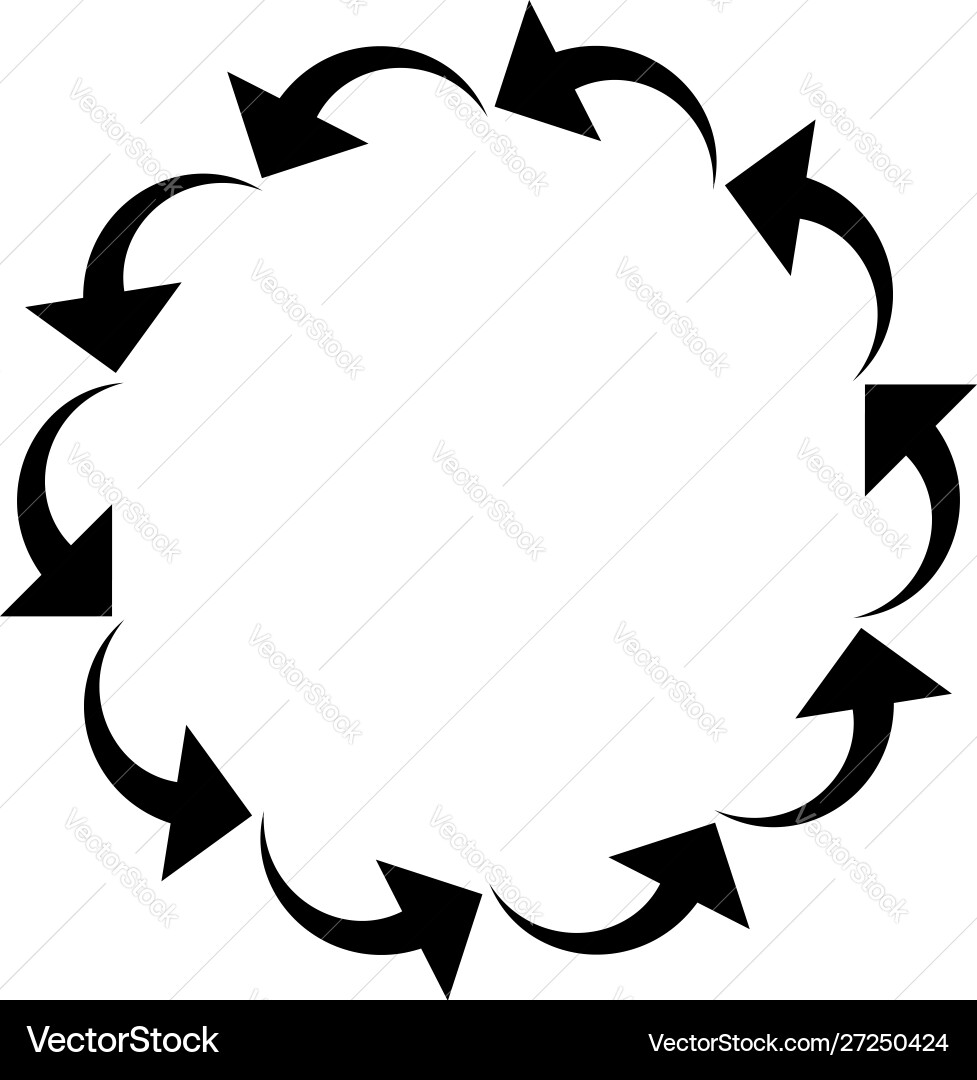 Curved circular arrow radial concentric pointer Curved circular arrow radial concentric pointer vector image