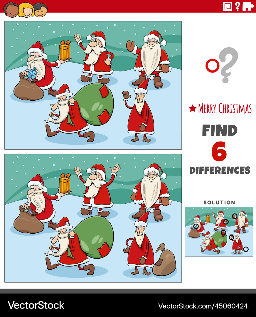 Differences task with santa clauses Vector Image