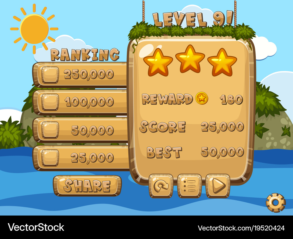 Game background template with ocean view vector image