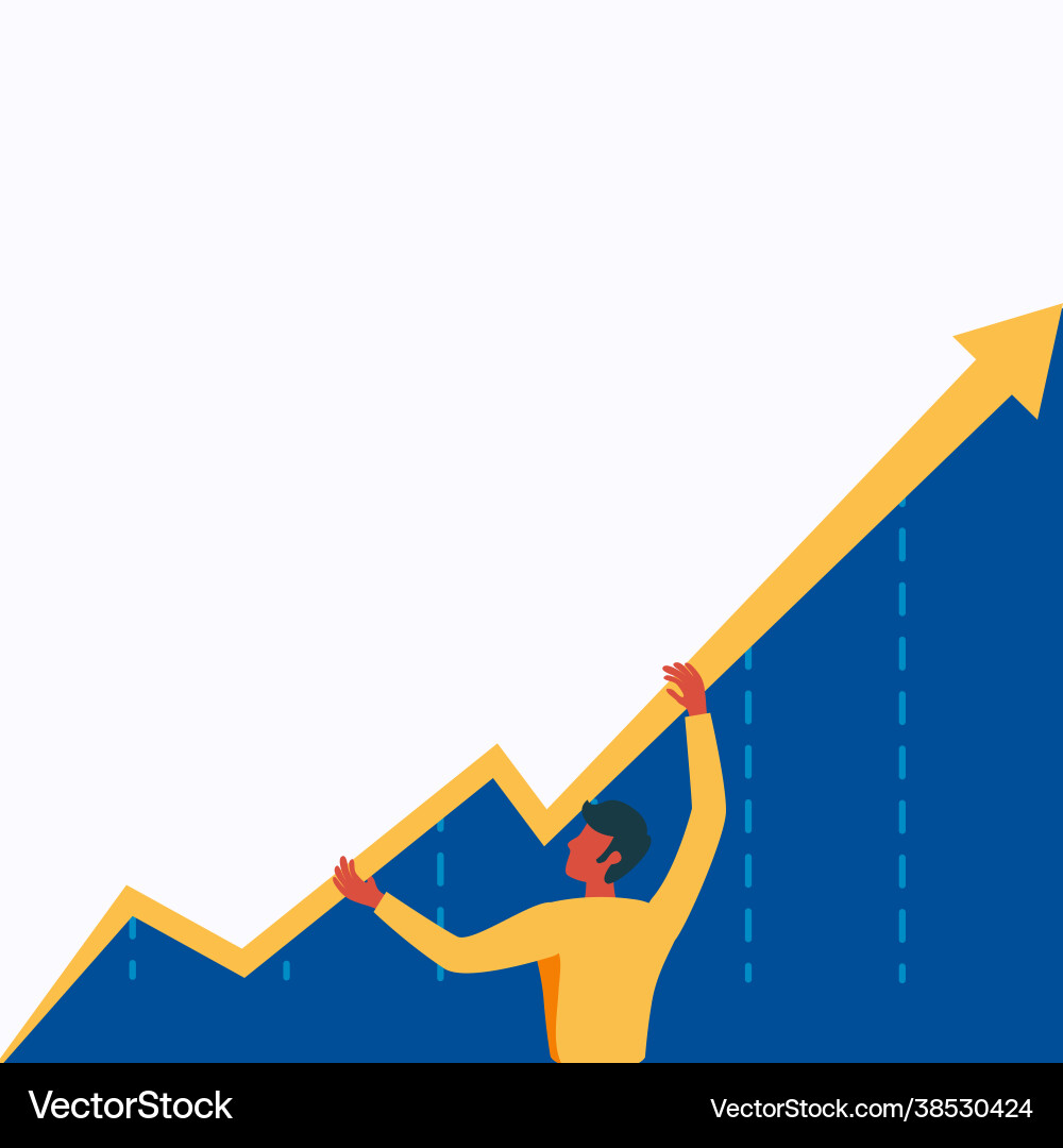 Man standing drawing holding graph arrow showing Man standing drawing holding graph arrow showing Vector Image