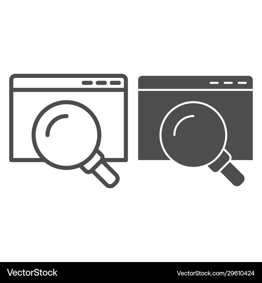 Search window page line and solid icon web Search window page line and solid icon web vector image