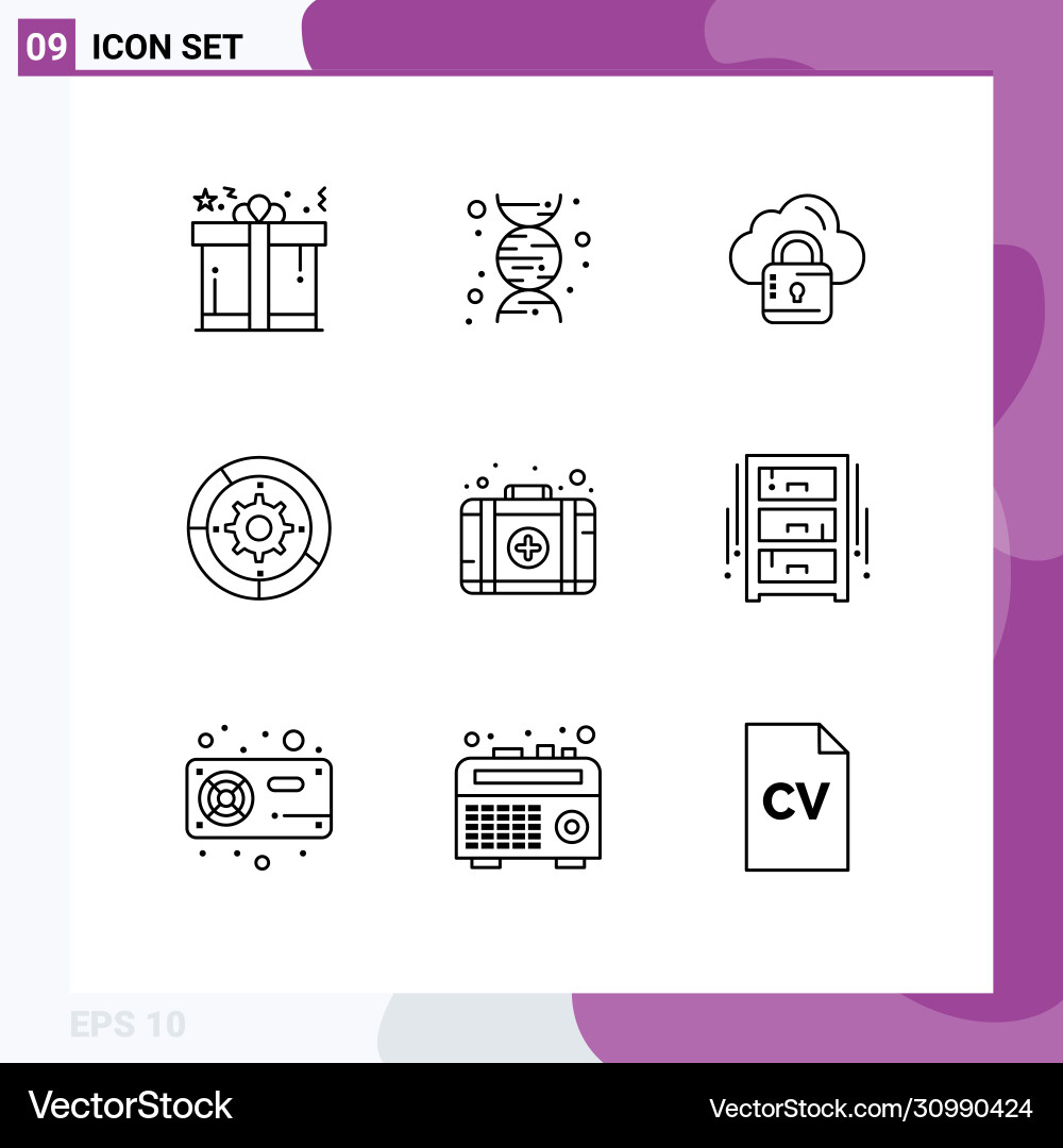 Set 9 outlines on grid for first process Vector Image