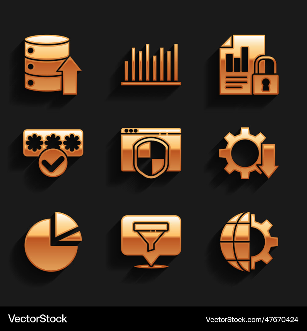 Set browser with shield location sales funnel Set browser with shield location sales funnel vector image