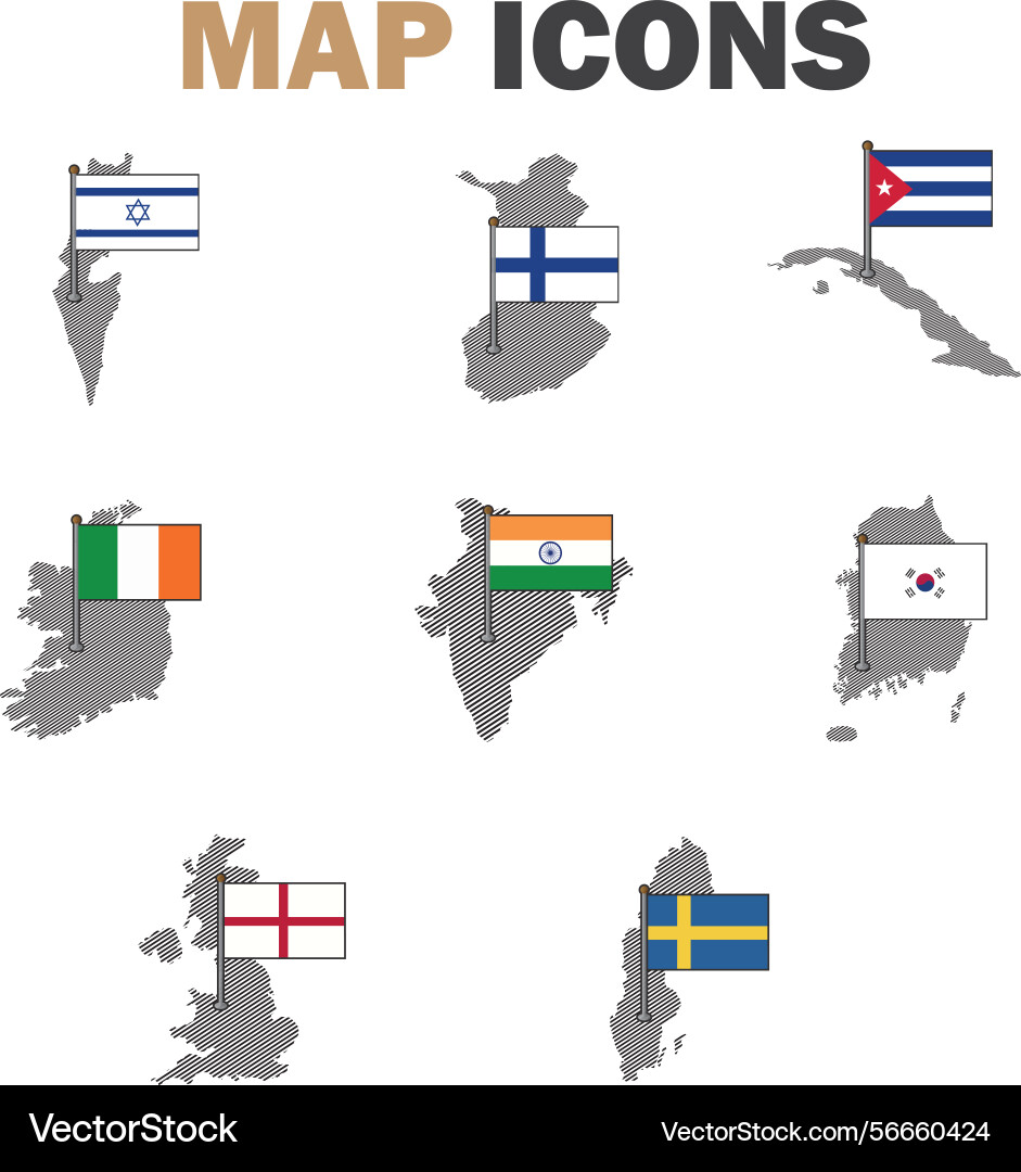 Set of maps with flags Vector Image