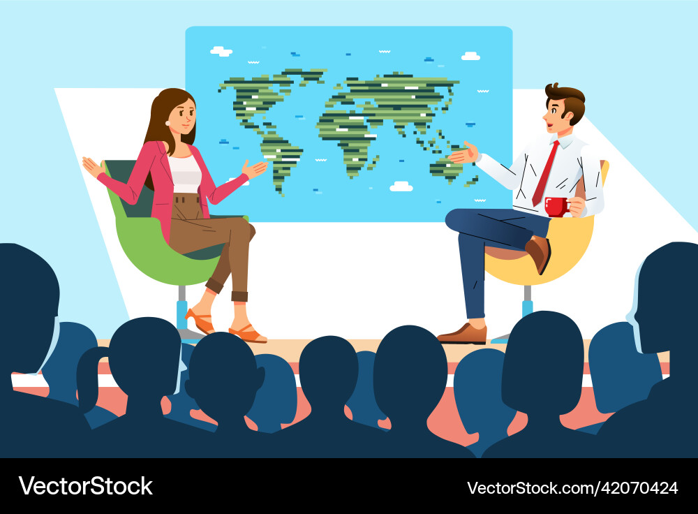 Talk show interview with interviewees and host Vector Image