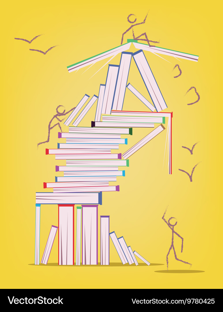 Abstract design with many books and stick figures Vector Image