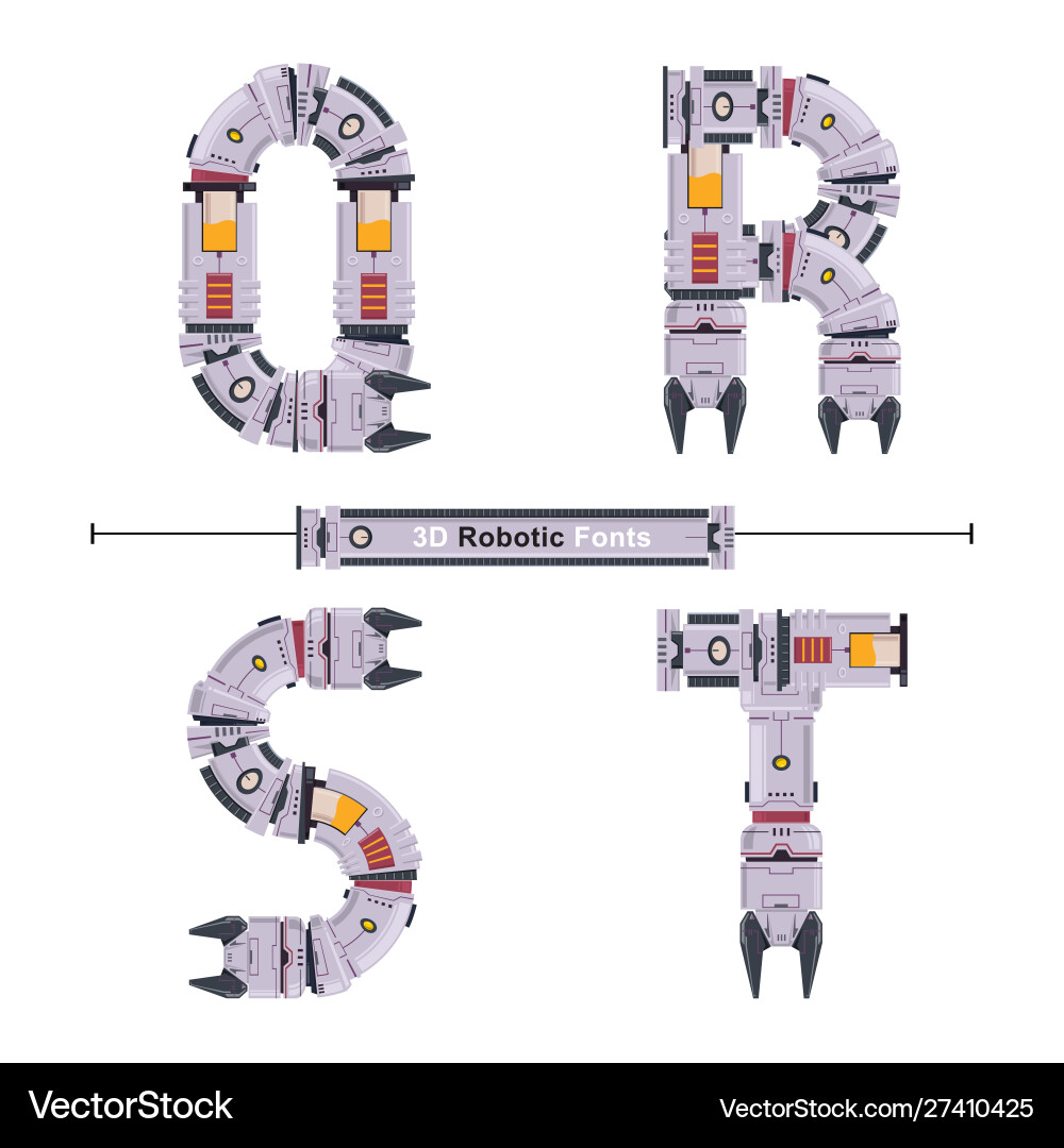 Alphabet typography font 3d robotic style Alphabet typography font 3d robotic style Vector Image