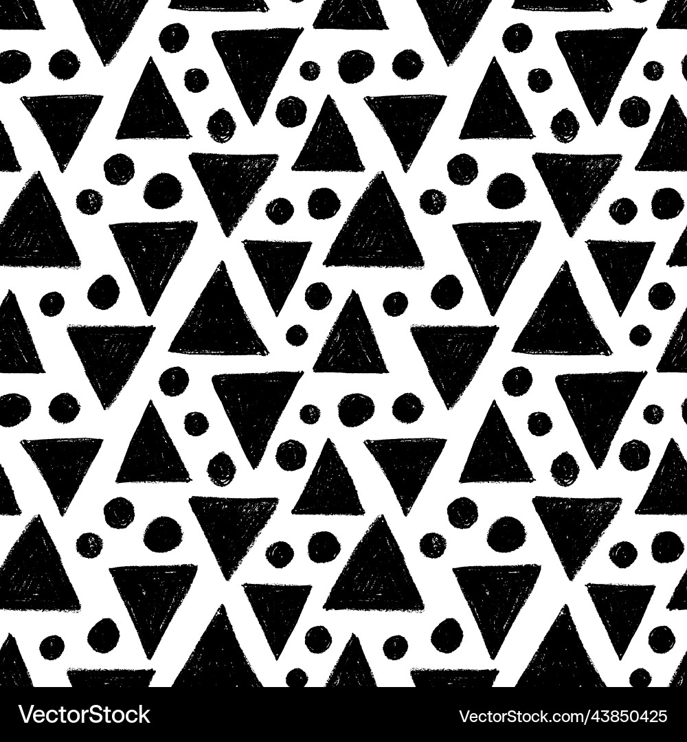 Black charcoal triangles and dots seamless pattern vector image