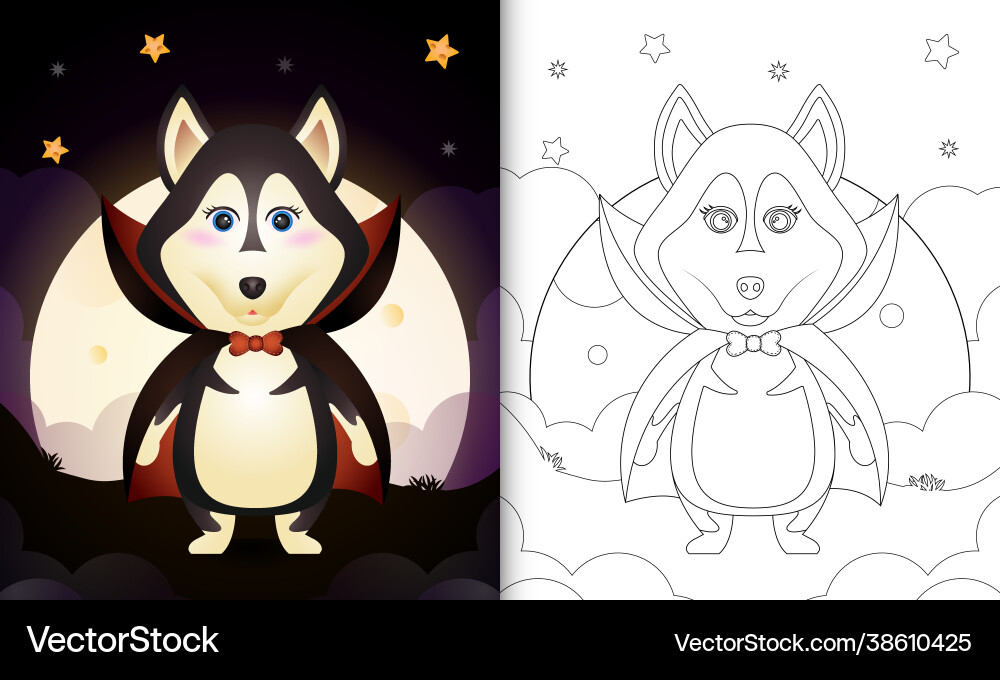 Coloring book with a cute wolf using costume Vector Image