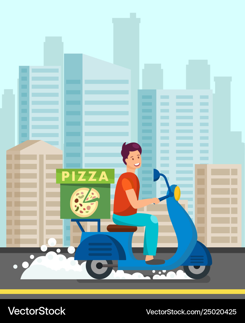 Courier delivering dinner to customer Courier delivering dinner to customer vector image