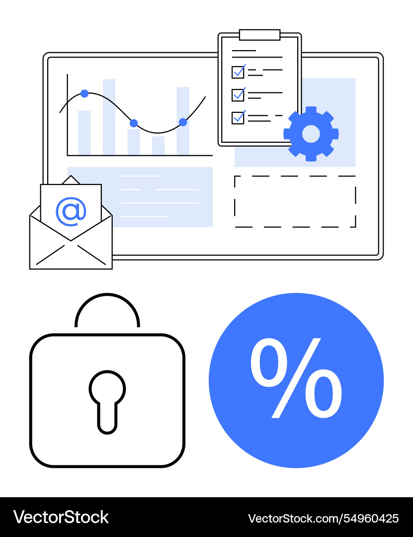 Data analysis email communication security lock Data analysis email communication security lock vector image