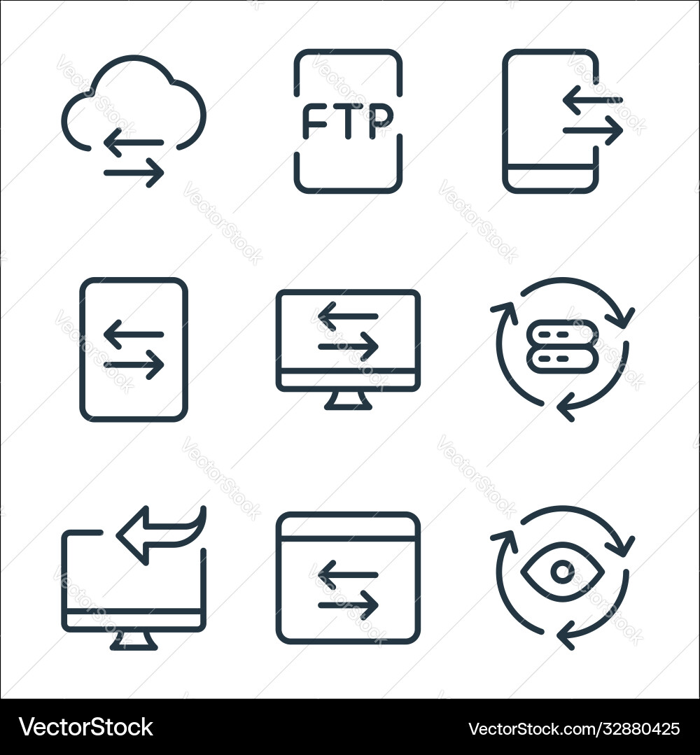 Data transfer line icons linear set quality Data transfer line icons linear set quality vector image