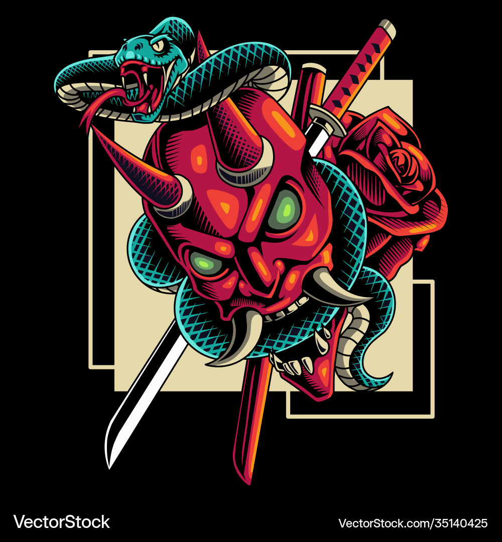 Devil head with snake mascot logo Royalty Free Vector Image