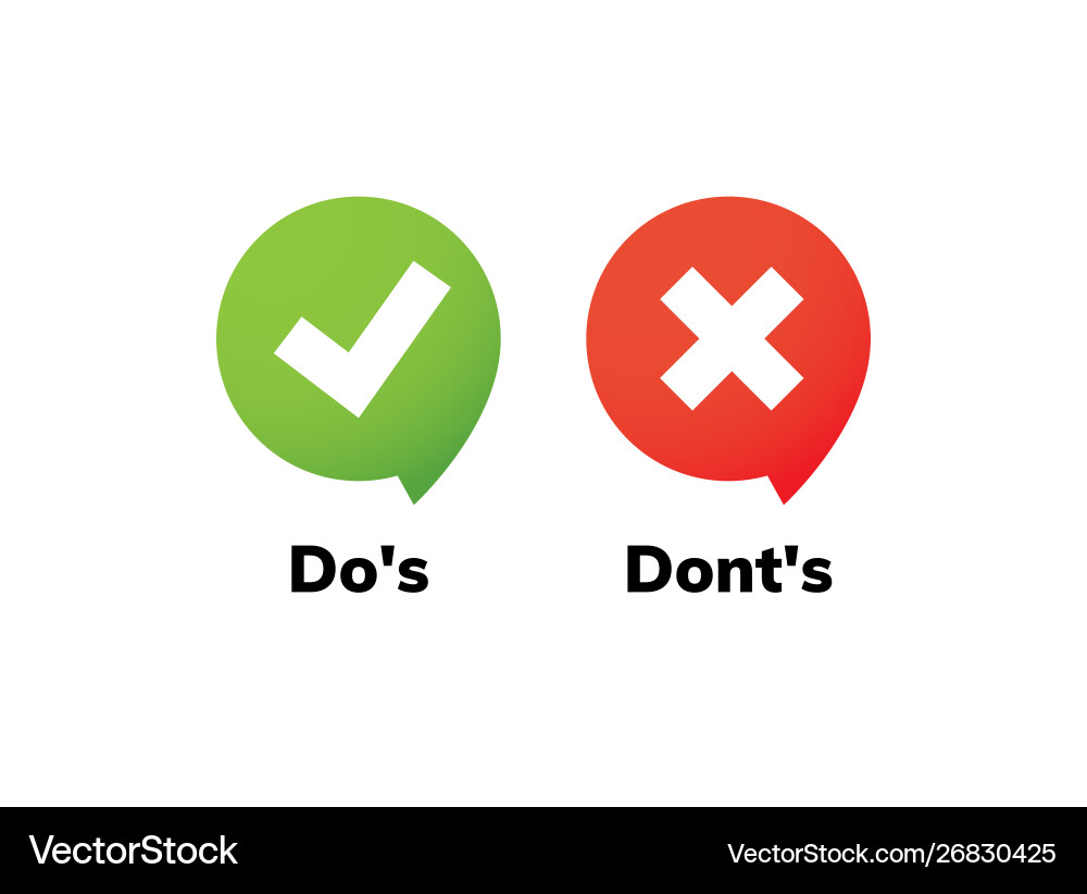 Dos and dont good bad icon check negative Dos and dont good bad icon check negative vector image