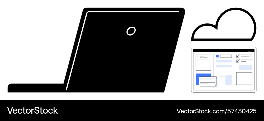 Laptop with cloud and data management display Laptop with cloud and data management display vector image