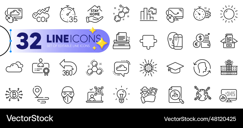 Outline set of analytics graph qr code and face Outline set of analytics graph qr code and face vector image