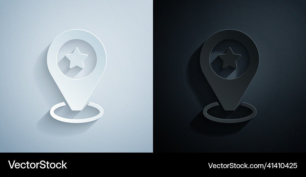 Paper cut map pointer with star icon isolated Paper cut map pointer with star icon isolated vector image