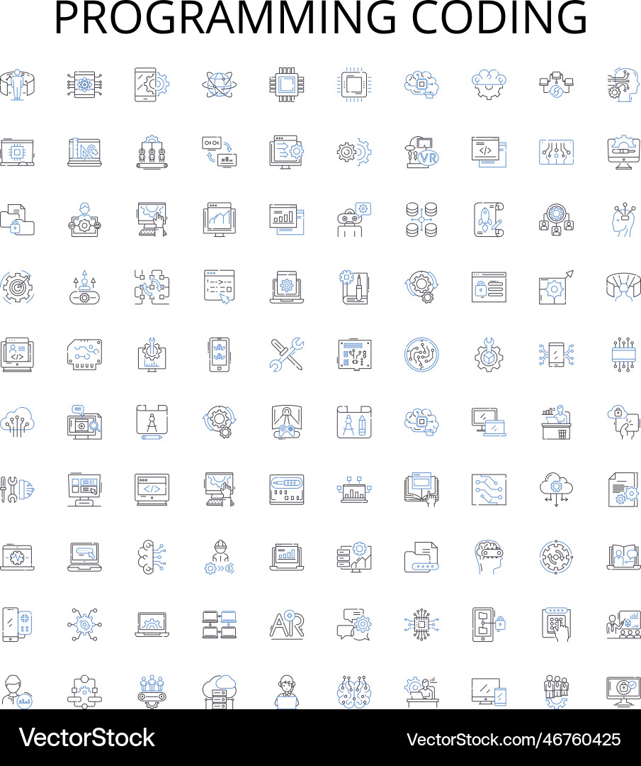 Programming coding outline icons collection vector image