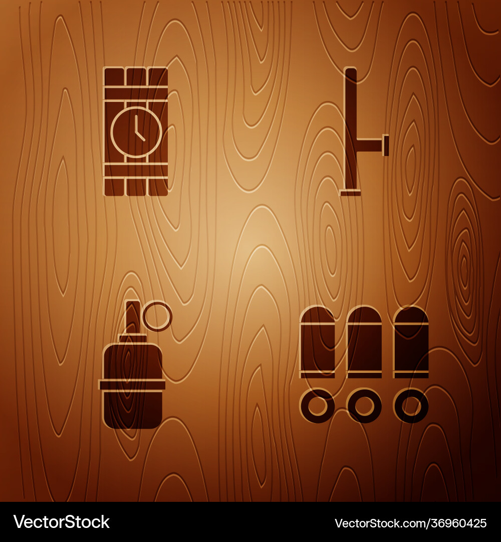 Set bullet dynamite and timer clock hand grenade Set bullet dynamite and timer clock hand grenade vector image