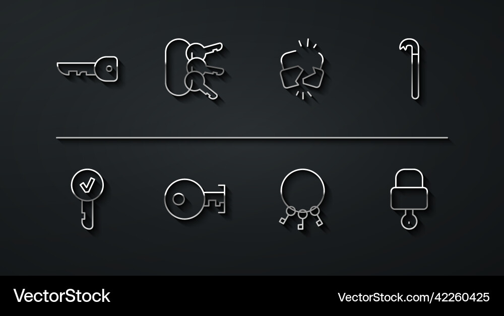 Set line key crowbar bunch of keys lock Set line key crowbar bunch of keys lock vector image