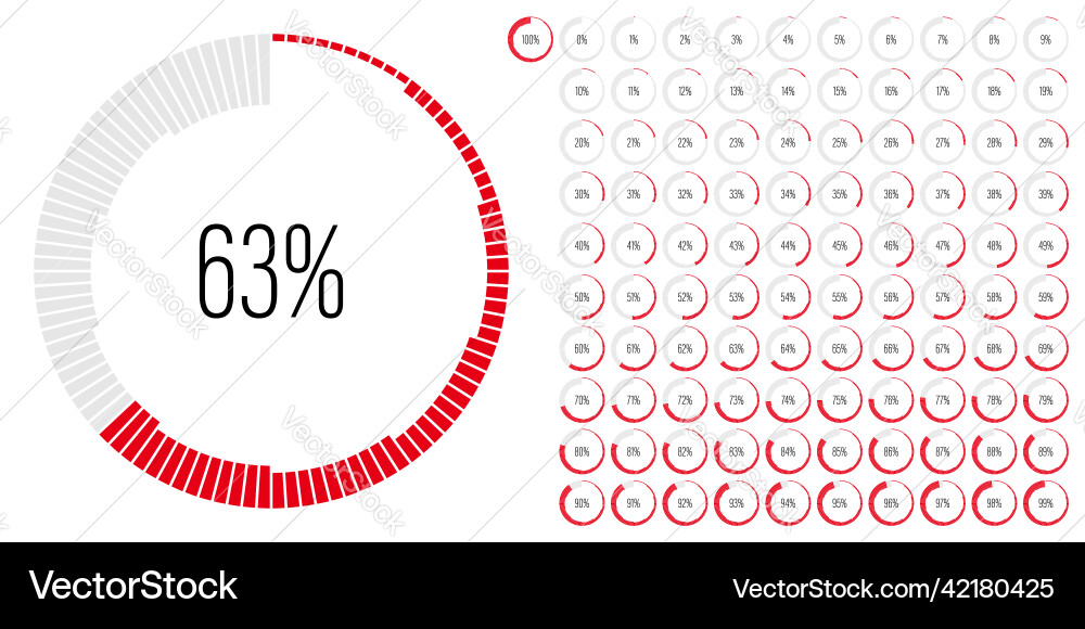 Set of circle percentage diagrams from 0 to 100 Set of circle percentage diagrams from 0 to 100 vector image
