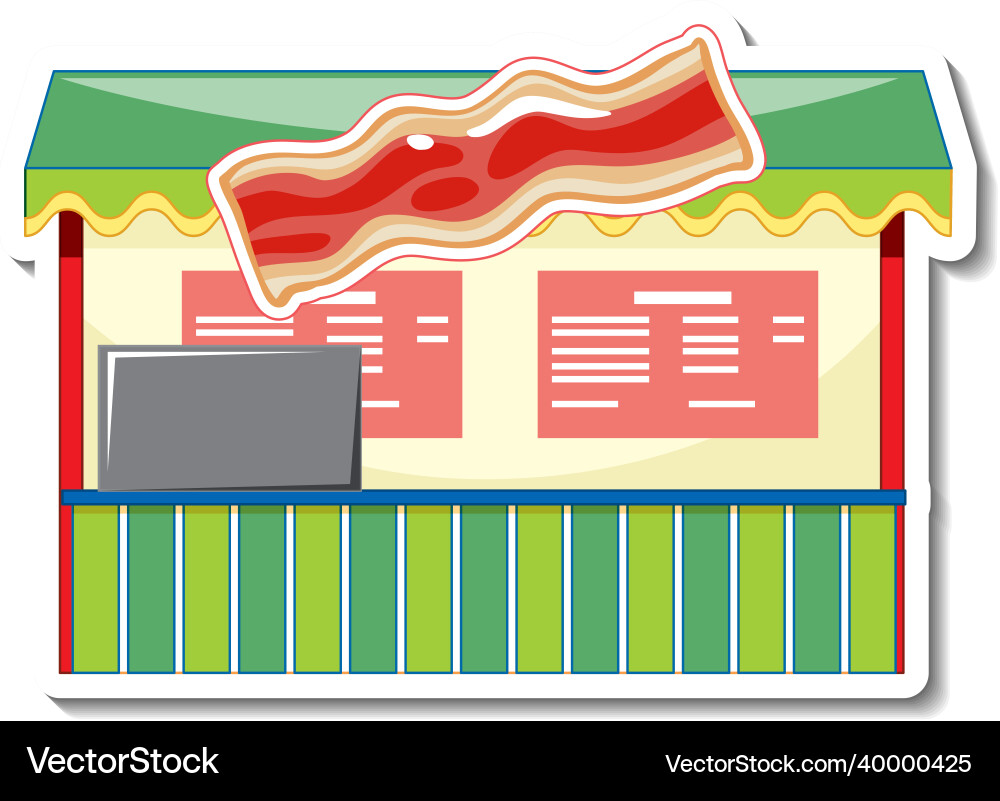 Sticker template with bacon store front isolated vector image