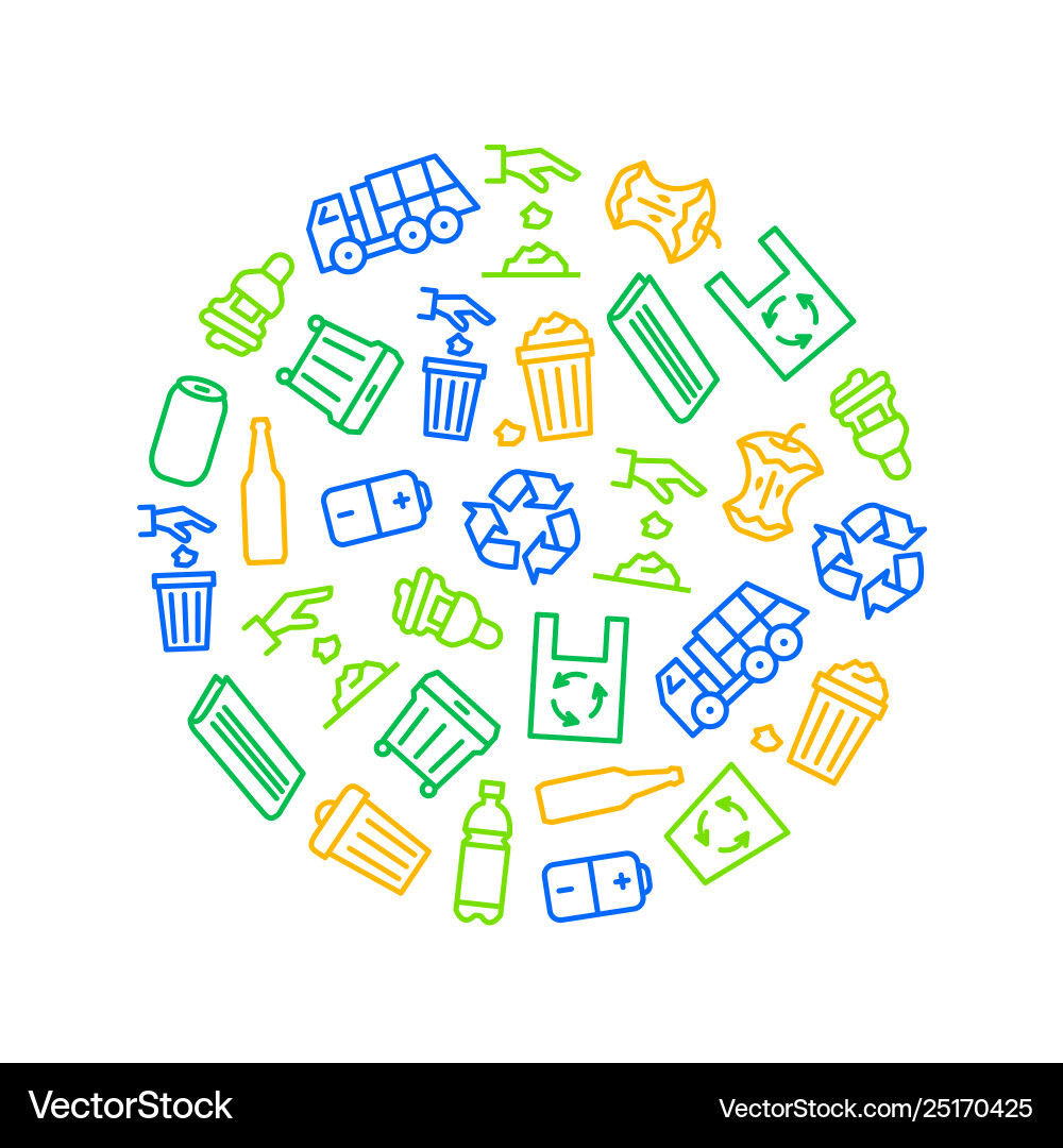 Trash garbage related signs thin line round design Trash garbage related signs thin line round design vector image